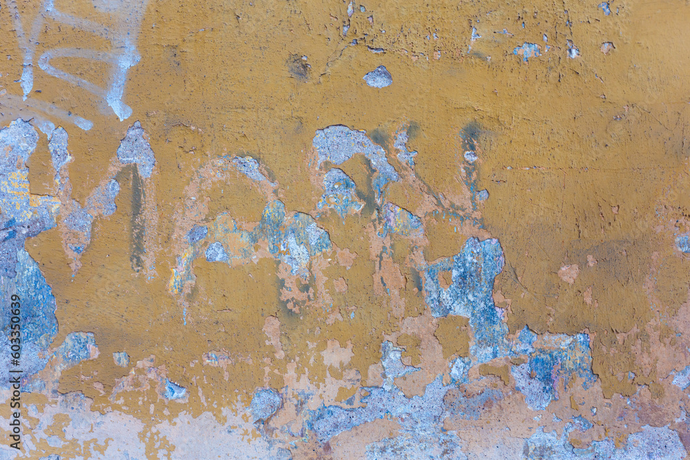 Yellow wall with cracks and peeling paint in grunge Yellow wall with cracks and peeling paint in grunge