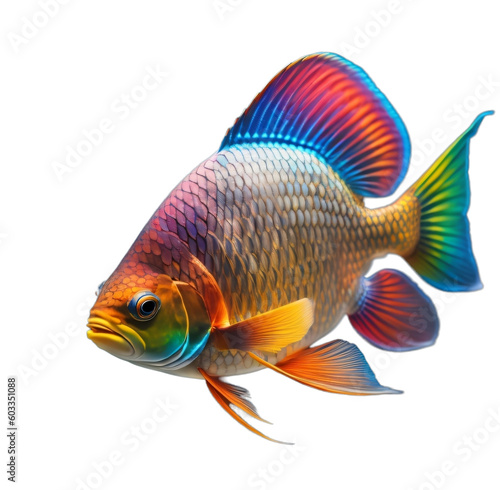 Colorful fish, rainbow fish, sea fish, isolated, transparent background, no background. PNG. Generative AI.