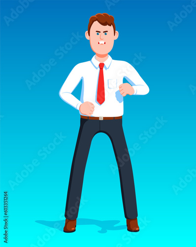 Angry businessman. Annoyed man in shirt and tie. Vector illustration