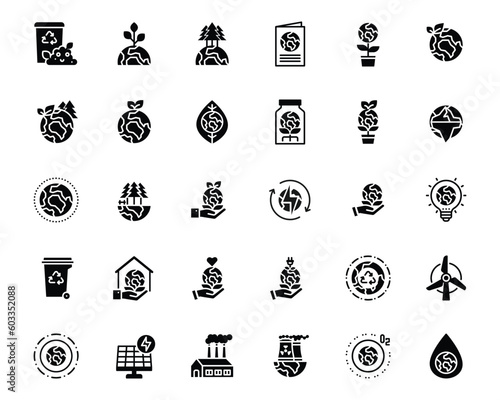 Earth Day Ecology and Environment Icon set. Nature Renewable Energy Icons. Eco Friendly Outline Vector Icon Sign