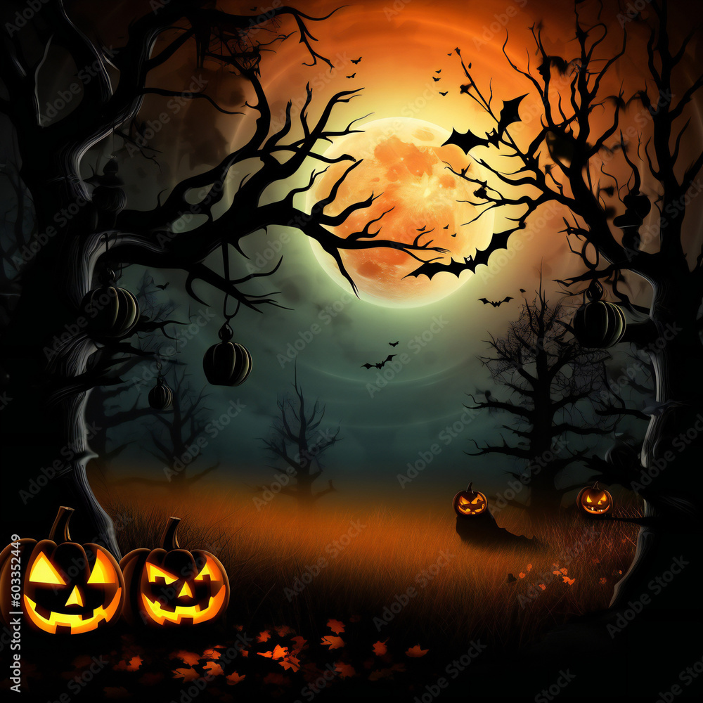 Flat design halloween background, halloween background. card generative ai