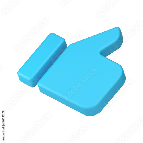 Thumb up cool success like gesture blue 3d icon positive recommendation realistic vector