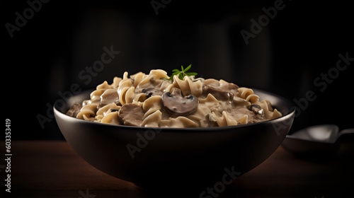 Beef Stroganoff Savory and Creamy Russian Dish with Tender Strips of Beef, Mushrooms, and Rich Sour Cream Sauce, a Comforting and Delicious Meal. generative ai