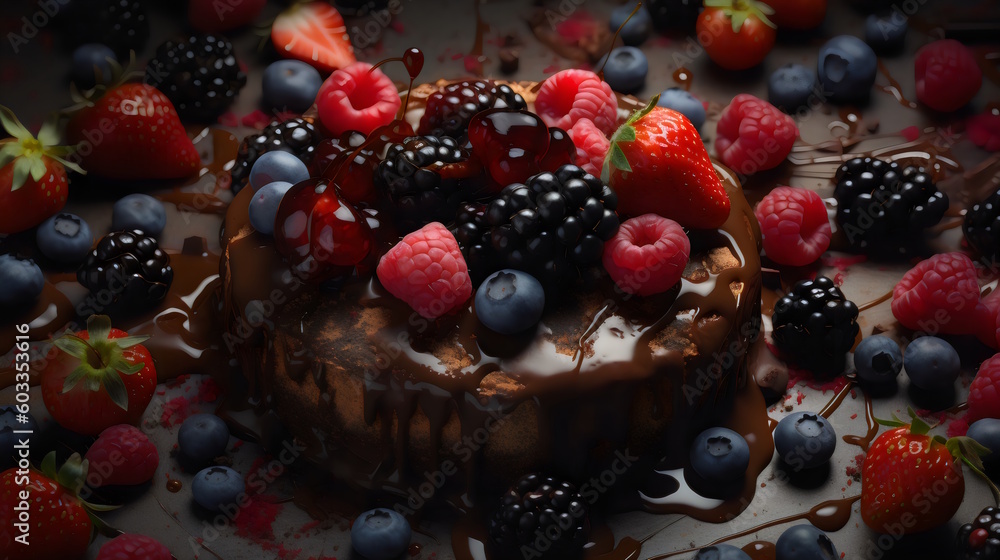 Berry Cake Overflowing with an Array of Colorful and Juicy Berries, a Scrumptious and Eye-Catching Dessert. Generative ai Berry Cake Overflowing with an Array of Colorful and Juicy Berries, a Scrumptious and Eye-Catching Dessert. Generative ai