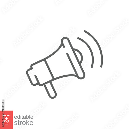 Megaphone icon. Simple outline style. Loudspeaker, bullhorn, loud speaker, marketing, business concept. Thin line symbol. Vector illustration isolated on white background. Editable stroke EPS 10.