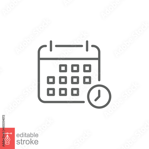 Schedule icon. Simple outline style. Calendar, time, timetable, appointment, agenda, management concept. Thin line symbol. Vector illustration isolated on white background. Editable stroke EPS 10.