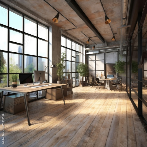 Contemporary Workspace Oasis: Fusion of Modern Office Design and Loft Industrial Charm