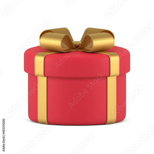 Red gift box golden bow ribbon festive present surprise 3d icon realistic vector illustration