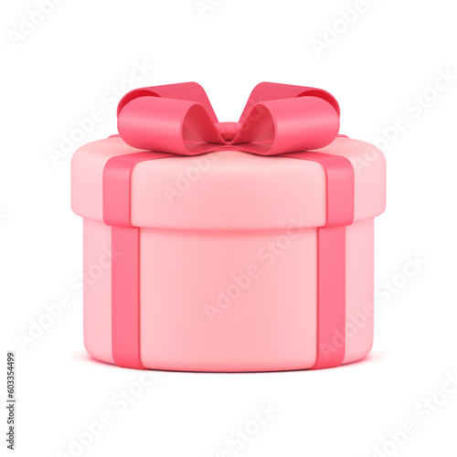 Pink gift box white with red bow ribbon 3d icon realistic vector illustration