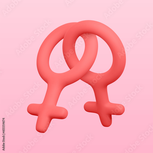 3d realistic lesbian symbol. Renderings female gender icon. Vector illustration