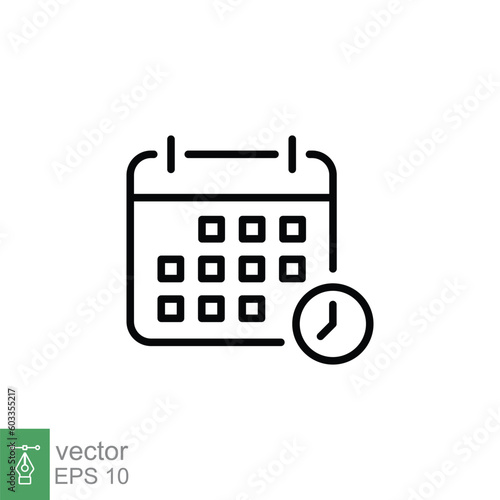 Schedule icon. Simple outline style. Calendar, time, timetable, appointment, agenda, management concept. Thin line symbol. Vector illustration isolated on white background. EPS 10.