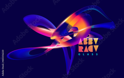 Liquid 3D geometric shapes. Colored form of spiral and glassy line. Abstract bright poster design.