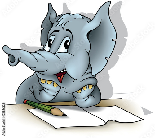 Gray Elephant at a Desk wit...