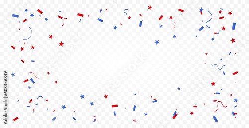 Blue And Red Confetti And Streamer Ribbon Isolated On Background. Celebration Event  Happy Birthday. Vector