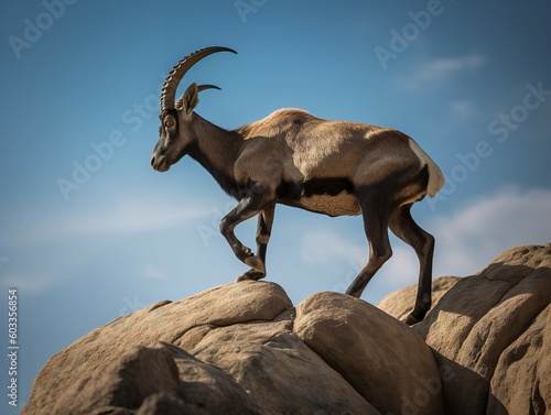 The Majestic Leap of the Ibex in Mountainous Terrain