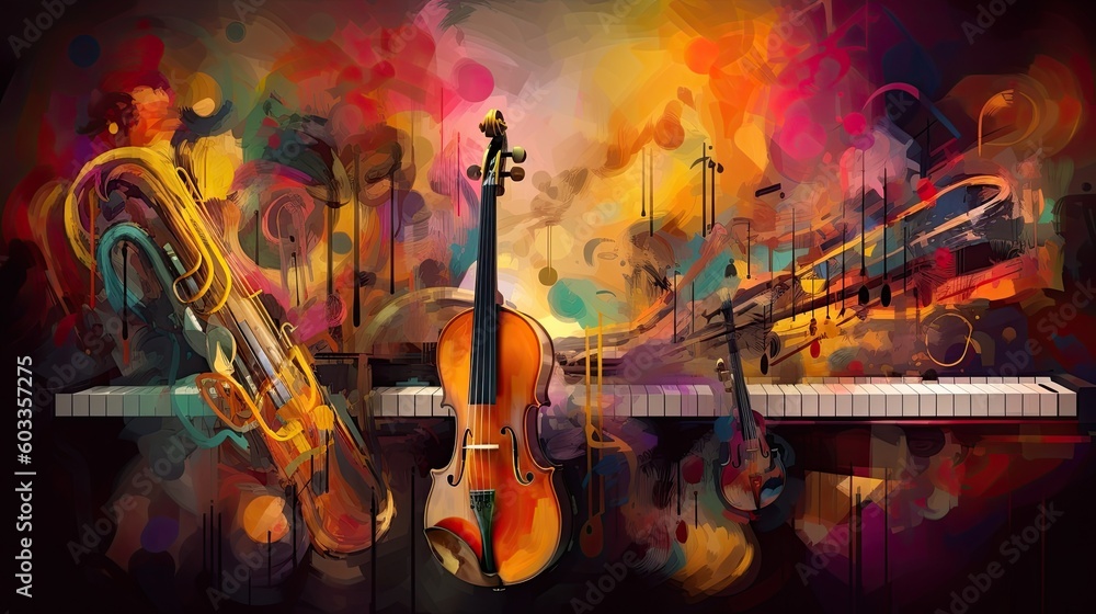 An Uplifting Musical Fantasy: An Outstanding Abstract Artwork Rendering Timeless Artistic Tools: Generative AI
