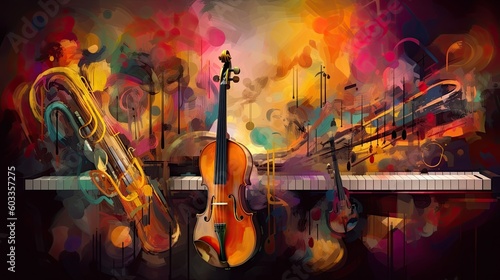 An Uplifting Musical Fantasy: An Outstanding Abstract Artwork Rendering Timeless Artistic Tools: Generative AI