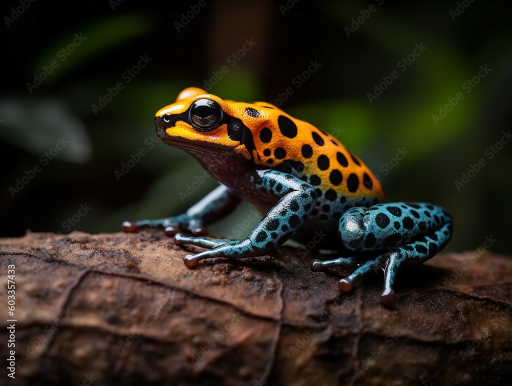 Naklejka premium The Vibrant Display of the Poison Dart Frog in Rainforest Undergrowth
