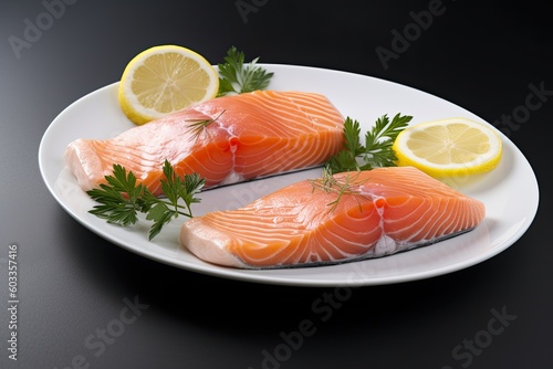 Fresh & Isolated Raw Salmon Fillets With Orange & Herbs - Perfect for Dinner, Generative AI