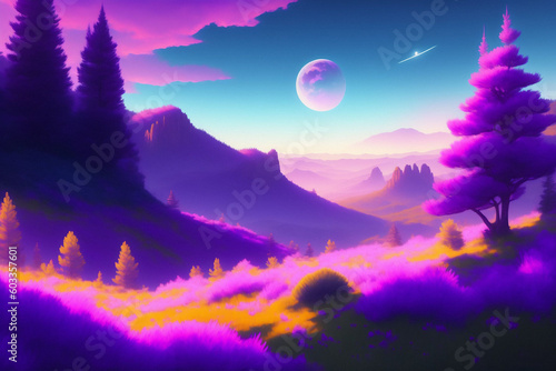 Enchanting Violet Landscape: A Serene Symphony of Purple Forest
