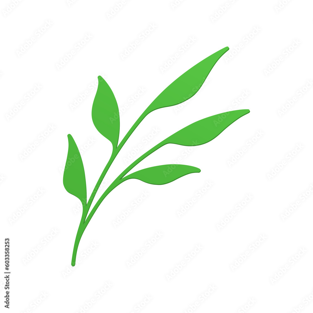 Green grass bio ecology tree branch with foliage herbal botanical decor element 3d icon vector Green grass bio ecology tree branch with foliage herbal botanical decor element 3d icon vector