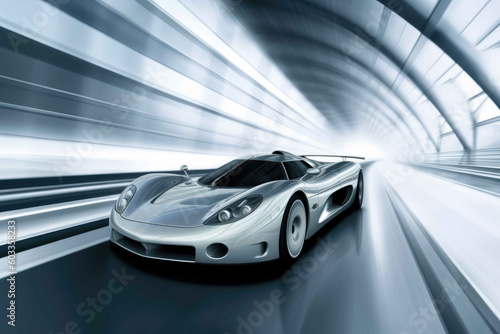 Car in speed artwork, dynamic background. Generative AI
