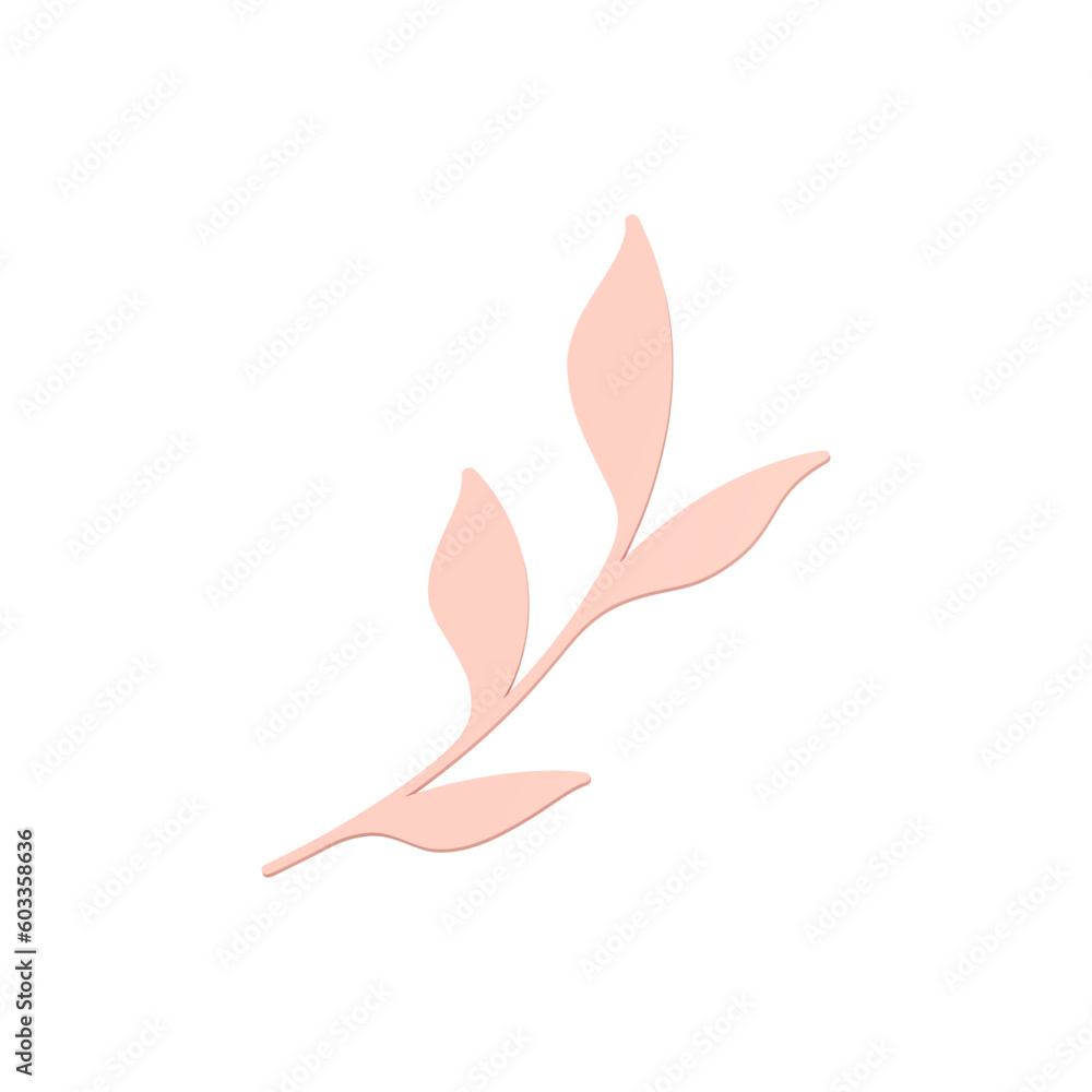 Lush tree branch wooden stem pink grass with leaves decorative element 3d icon realistic vector