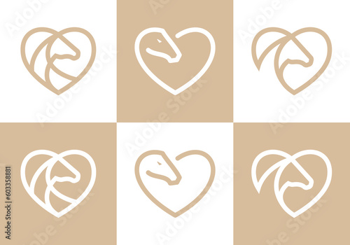 horse care logo design. love with horse head symbol vector illustration.