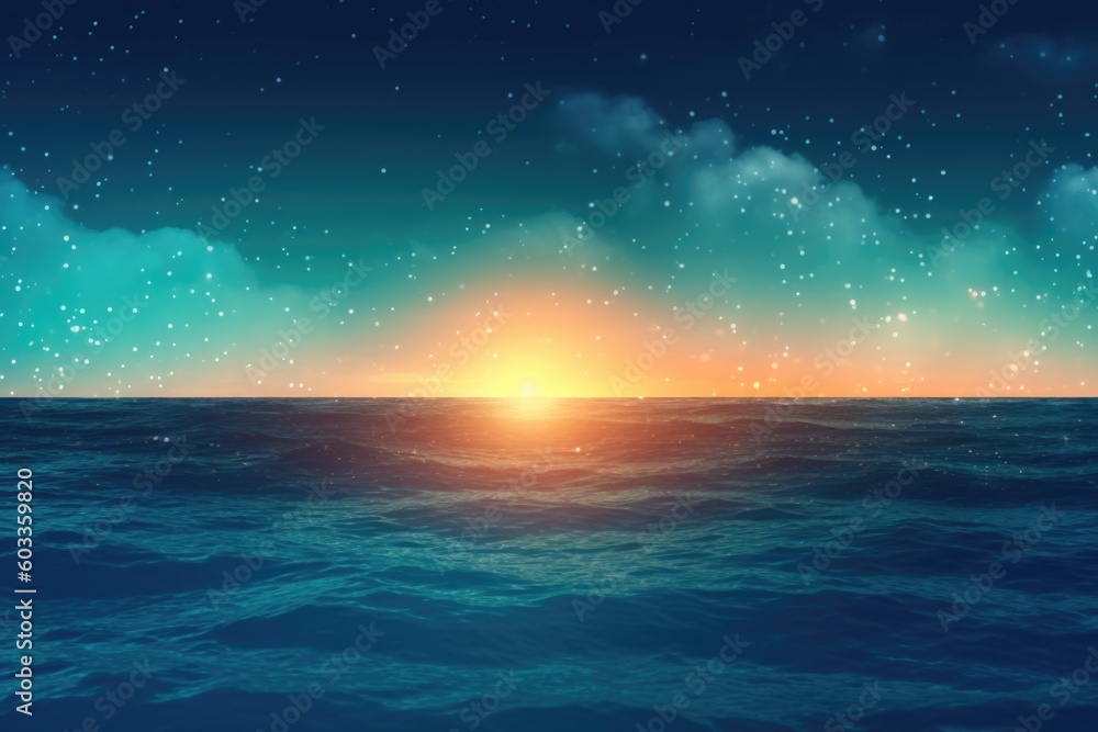 blue sea background photo at night, in the style of light turquoise and light gold bokeh background