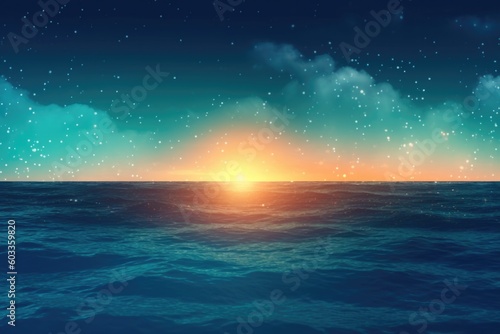 blue sea background photo at night, in the style of light turquoise and light gold bokeh background © EnelEva