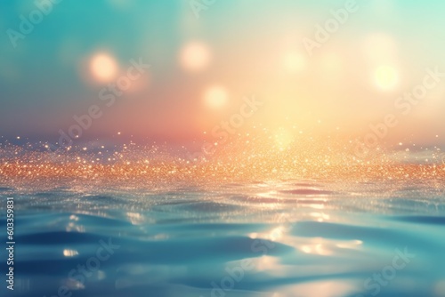 blue sea background photo at night, in the style of light turquoise and light gold bokeh background © EnelEva