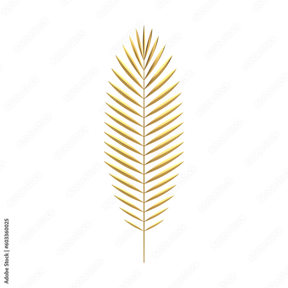 Golden fern tropical botanical plant leaves tree branch premium decor element 3d icon vector Golden fern tropical botanical plant leaves tree branch premium decor element 3d icon vector