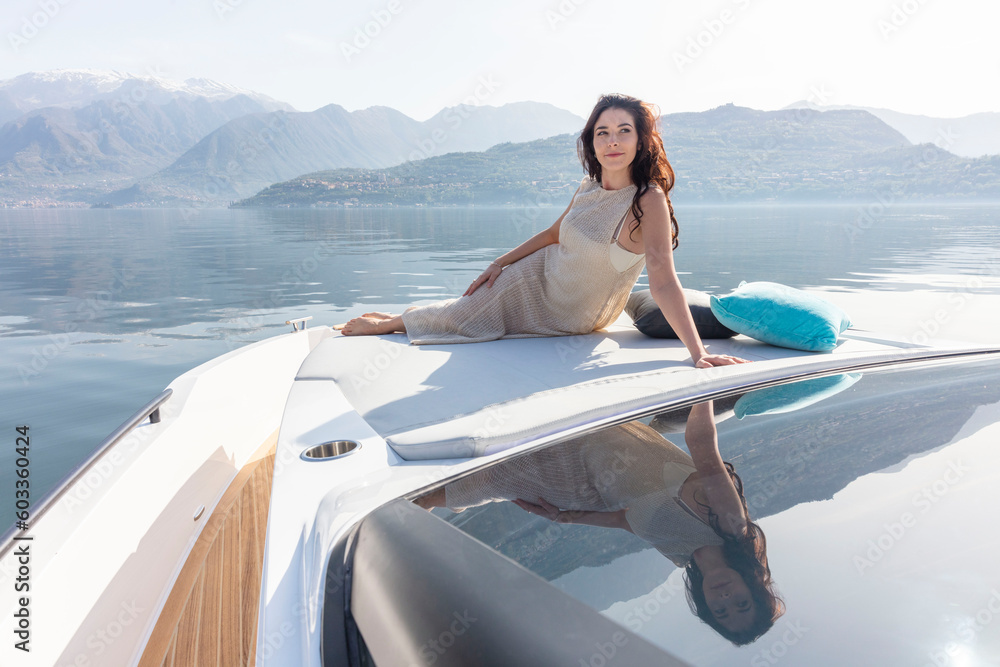 young amazing woman relax on the yacht