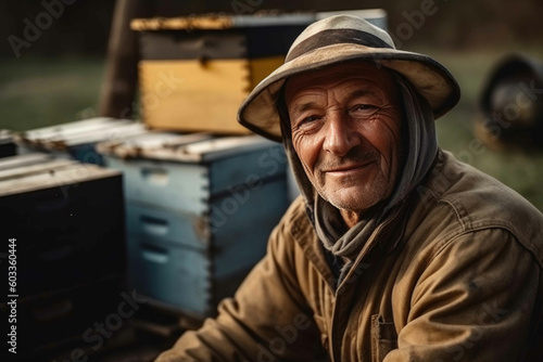 Beekeeper at apiary. Generative AI © AIproduction