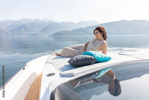young amazing woman relax on the yacht