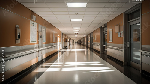 Modern Healthcare  A Spacious and Well-Lit Hospital Corridor. Generative AI