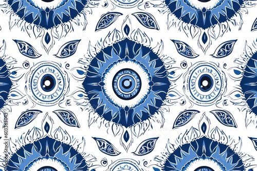 Blue talisman from evil eye pattern, protection in Greece and Turkey. Generative AI