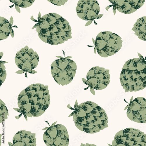 Beer hop seamless pattern. Vintage textured style. 