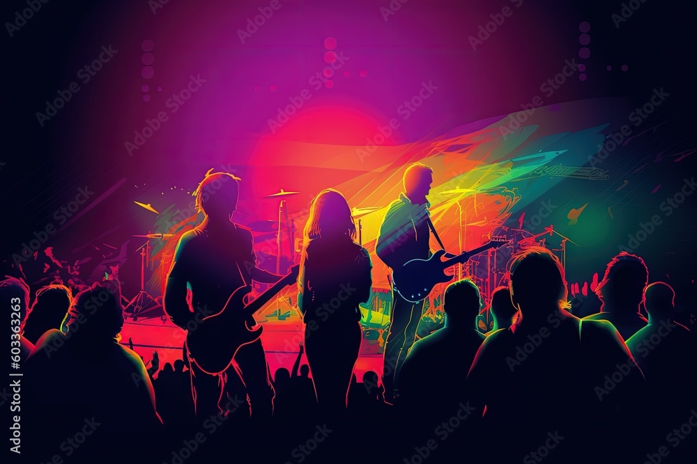 Dance disco party neon party place illustration. AI Stock Illustration