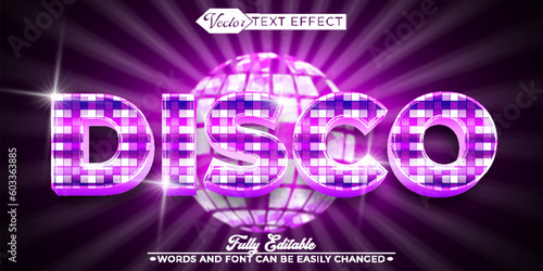 Purple Shiny Mirror Ball Disco Vector Editable Text Effect Template