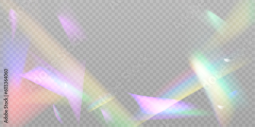 Realistic diamond reflection, rainbow light optical effect Colorful collection, bright spectrum glow rays. Rainbow effect overlay, prismatic crystal refraction.	
