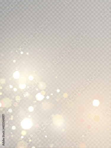 Vector background with golden bokeh, falling golden sparks, dusty glitter, blur effect