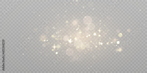 Vector background with golden bokeh, falling golden sparks, dusty glitter, blur effect
