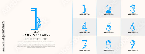 set of anniversary logotype blue and black color and ornament for special celebration event