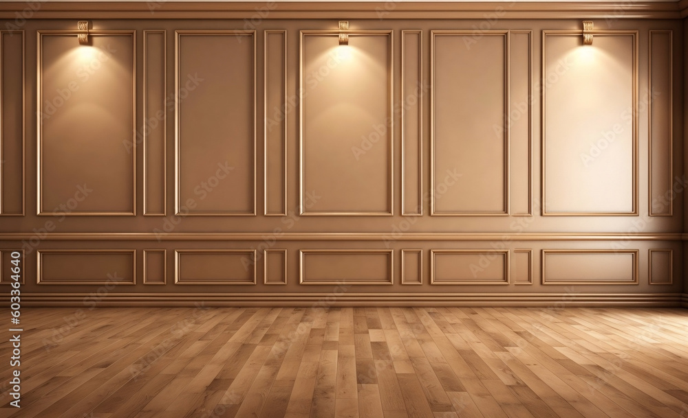 Empty Wall with Decorative Paneling and Interesting Light Reflections, Ideal Presentation Background, generative AI