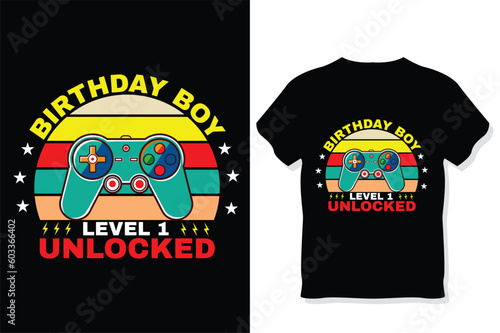 birthday boy level 1 unlocked gaming  t shirt, gaming quotes t shirt, Gamer t-shirt Design
