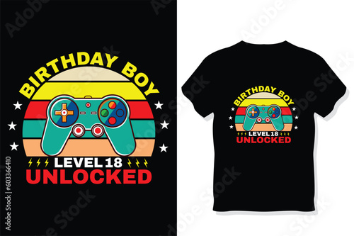 birthday boy level 18 unlocked gaming  t shirt, gaming quotes t shirt, Gamer t-shirt Design
