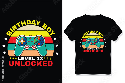 birthday boy level 13 unlocked gaming  t shirt, gaming quotes t shirt, Gamer t-shirt Design
