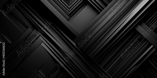 Abstract black metallic background with stripes and lines. Black grey abstract modern background for design. Dark. Geometric shape. 3d effect. Diagonal lines, stripes. Generative AI