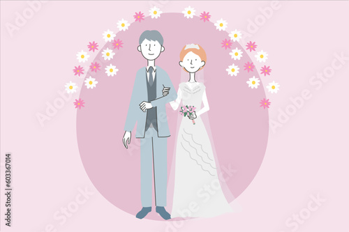 結婚式　腕を組んだ新郎と神父　イラスト